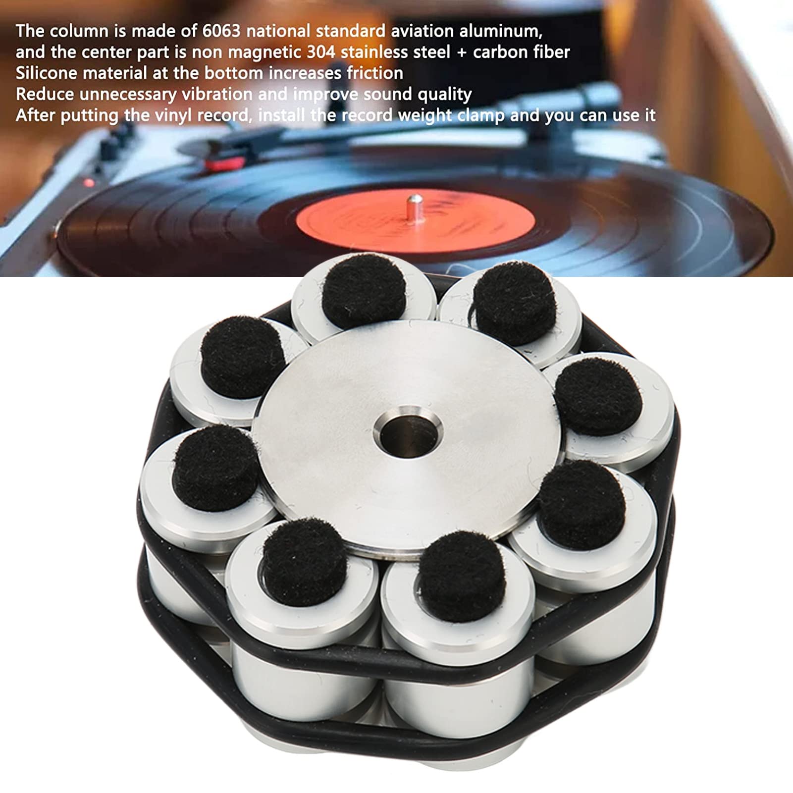 Stabilizzatore di Peso Per Dischi HiFi, Stabilizzatore di Dischi Per Giradischi in Vinile Professionale Lega di Alluminio Universale Riduce Le Vibrazioni Morsetto Per Giradischi in Vinile Per Giradisc