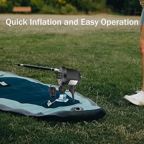 Miniatura 7 de Bomba de aire eléctrica para inflable con 3 boquillas, 110 V CA12 V CC, bomba de colchón de aire portátil, inflador de llenado rápido, bomba de aire