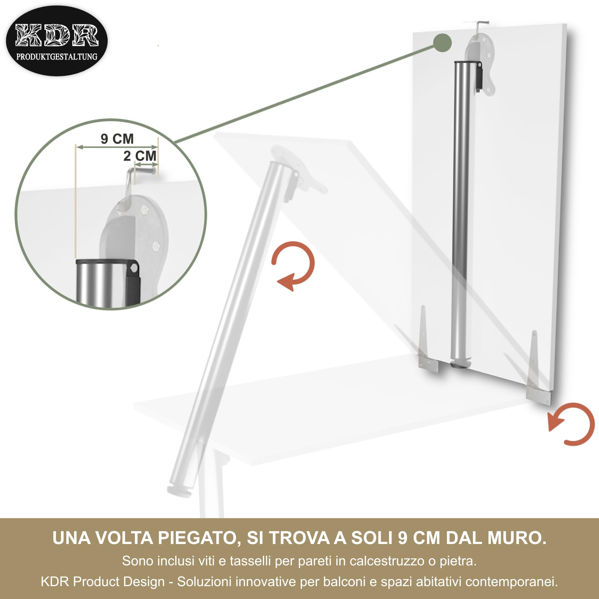 Tavolo pieghevole a parete Piano del tavolo 80x50 cm in bianco Tavolo pieghevole Tavolo da pranzo Tavolo da cucina a parete Altezza tavolo 74 cm Gamba del tavolo pieghevole