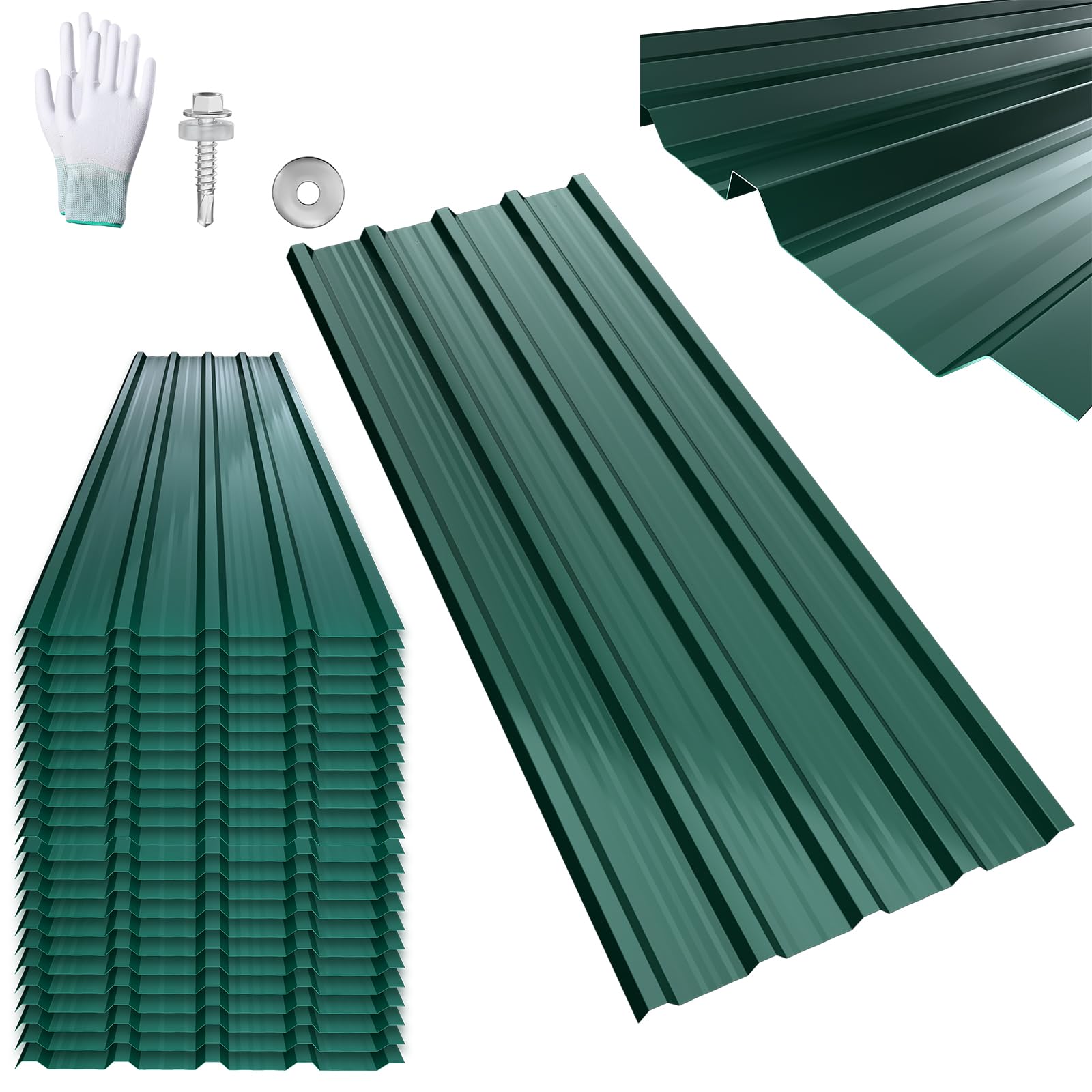 ACXIN 12 fogli profilati trapezoidali, 129,5 x 45 cm = 7 m², zincata, tettoia in acciaio per casetta da giardino, con viti e guanti, colore: verde