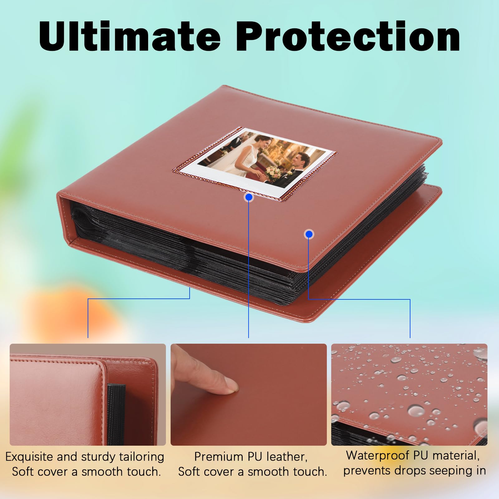 Album fotografico 192 tasche per Fujifilm Instax Wide 300, Polaroid OneStep (Snap Fastener), compatibile con Polaroid POP, Originals 600 fotocamera 3,5 x 4,5 pollici (Vintage Brown)
