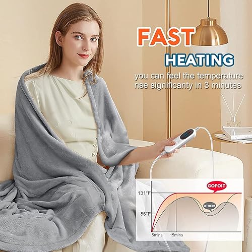 Miniatura 2 de Manta térmica eléctrica de tamaño matrimonial de 50 x 60 pulgadas manta eléctrica de lujo extra cálida ligera y acogedora para cama matrimonial con