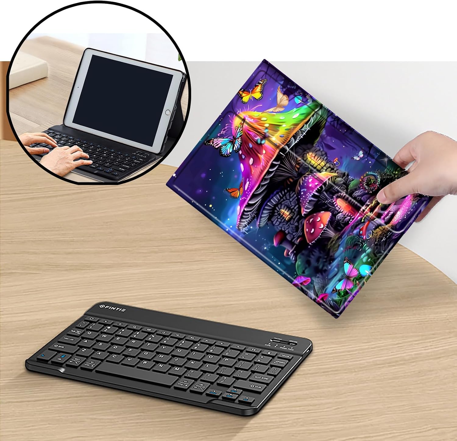Keyboard Case for Amazon Fire Max 11 (13th Generation, 2023 Release), Detachable Wireless Bluetooth Keyboard and Auto Sleep/Wake Fire Max 11 Tablet Case with Keyboard, Mushroom House