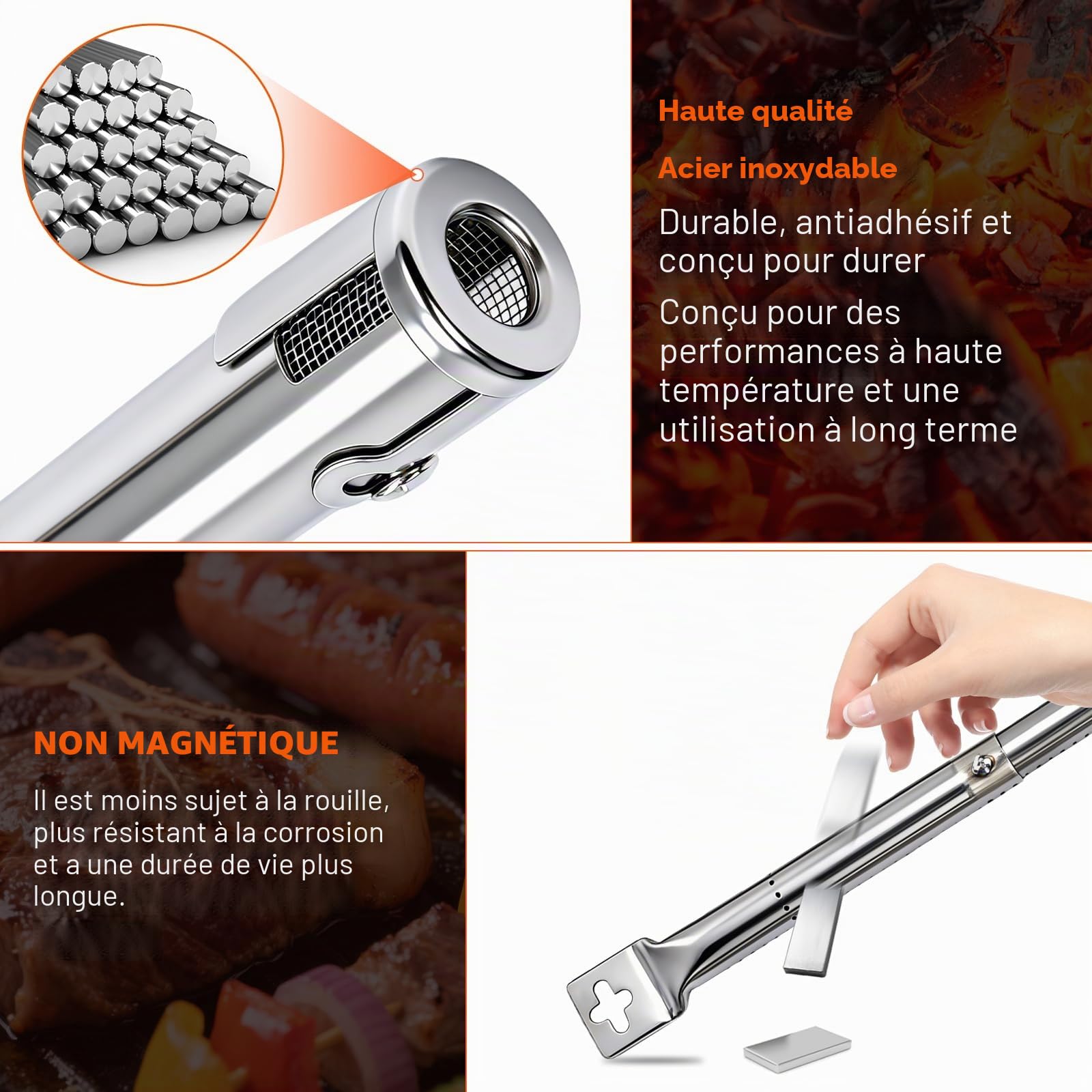 QuliMetal 31-45cm Brûleur Universel Pièces détachées pour Landmann Triton 2, Enders Monroe, Tepro, Campingaz, Taino, Proficook, Barbecook, Brûleur Tubulaire Réglable, 4 pièces