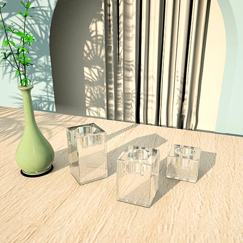 Miniatura 5 de YXQ Juego de 3 candelabros orgánicos transparentes – Centros de mesa de velas modernos para mesa de comedor, sala de estar y decoración de chimenea