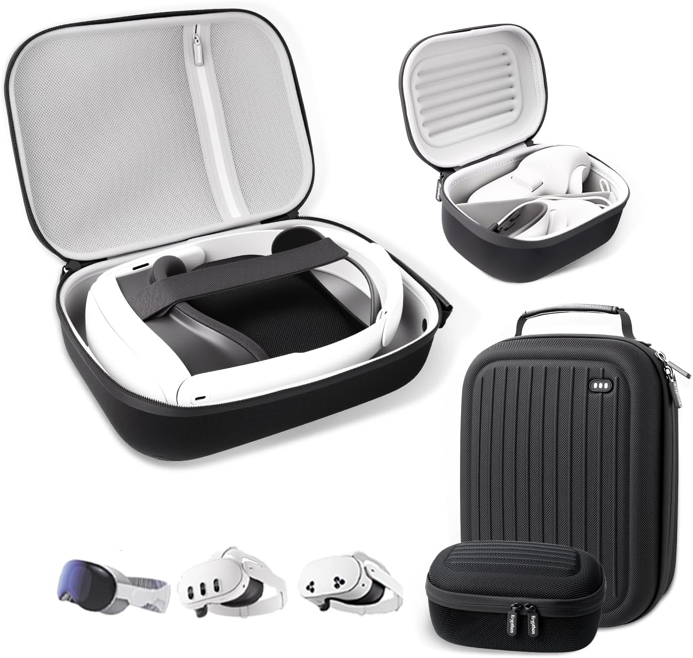 Krypthos VR Headset Case Compatible with Meta Quest 3S/Quest 3/Vision Pro, Fit Official Original/Elite Straps, A Small Case for Touch Controllers, for Travel and Home Storage