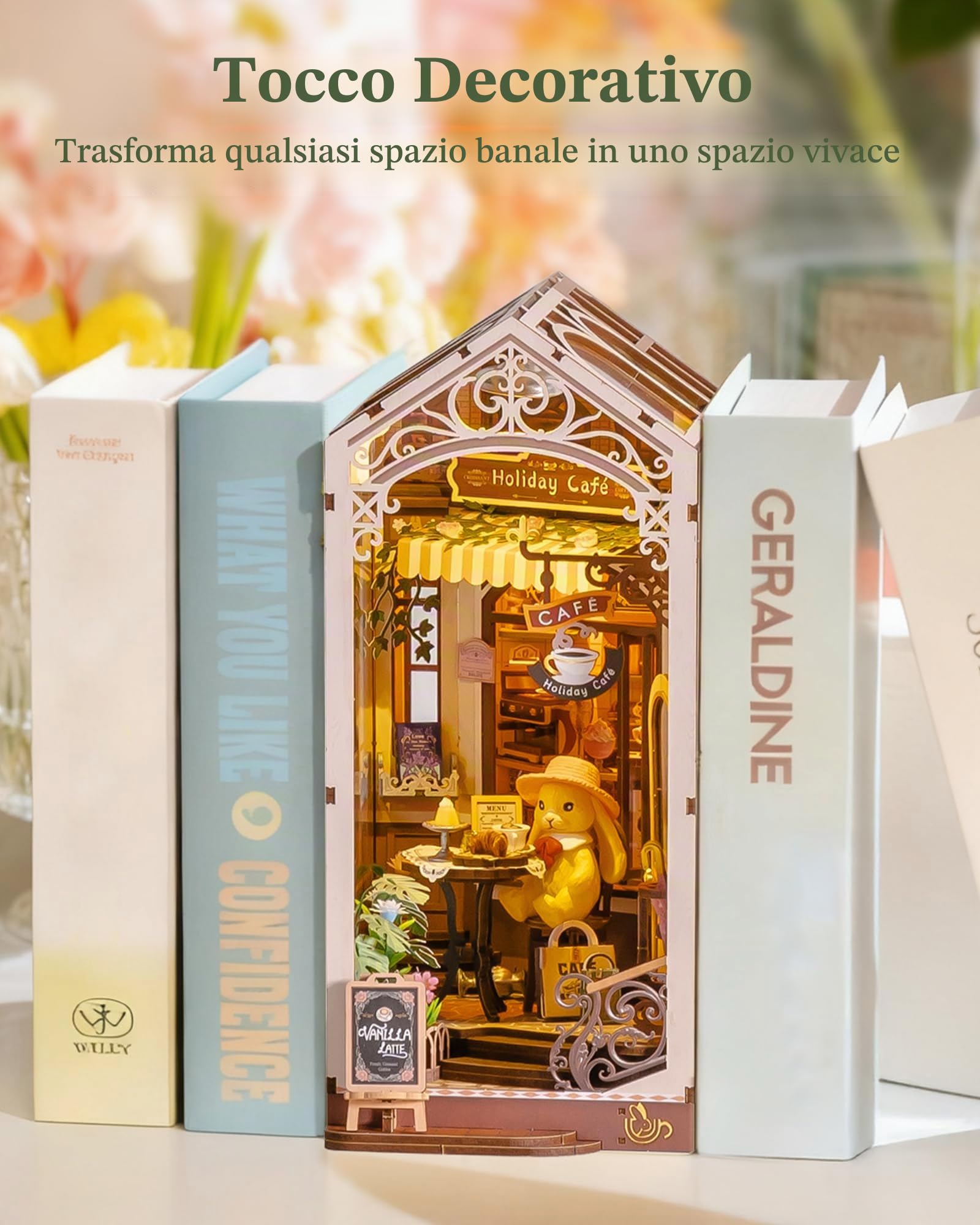 ROBOTIME Book Nook Kit per adulti – Holiday Café, kit fai da te casa in miniatura, decorazione per libreria, regalo creativo per ragazzi e adulti