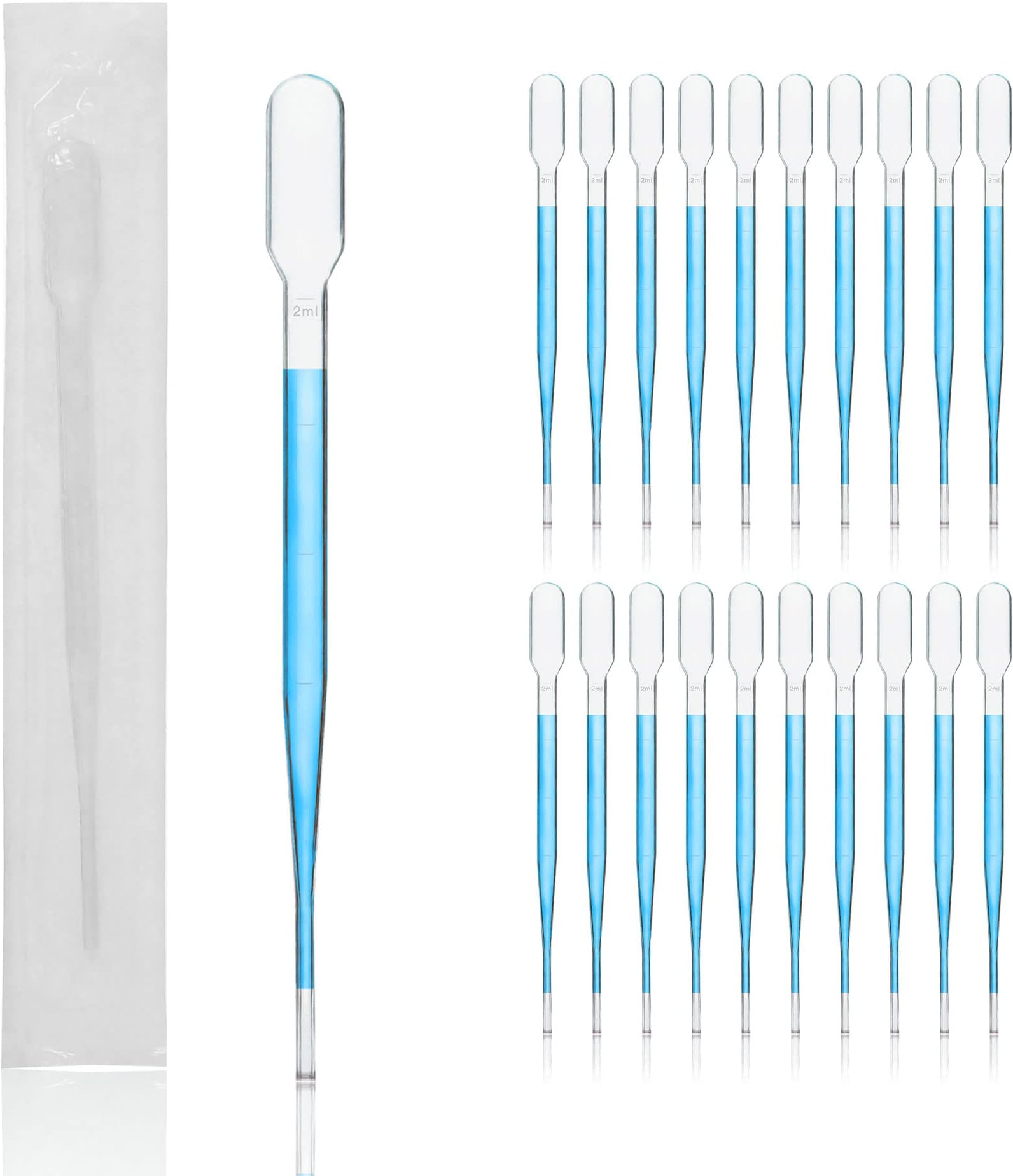 100pcs Sterile Transfer Pipettes, Vol. 5ml, 2ml Graduated, 155mm Long, Essential Oils Pipettes, Low-Density Polyethylene Material, Individual Peel-Pack, TPP5155-100