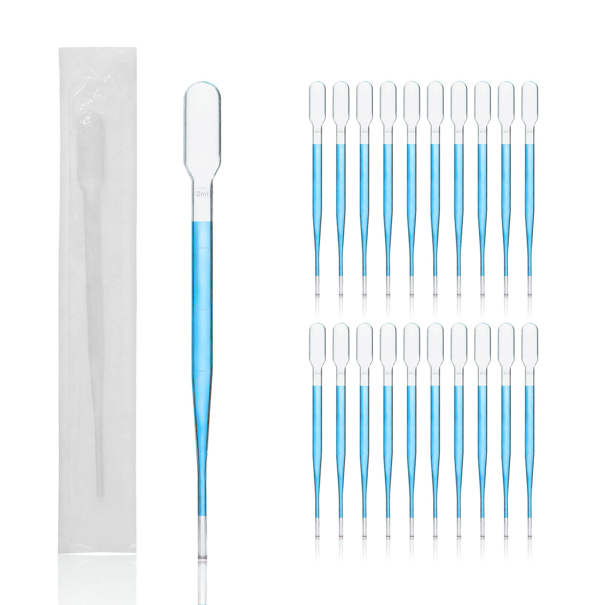 100pcs Sterile Transfer Pipettes, Vol. 5ml, 2ml Graduated, 155mm Long, Essential Oils Pipettes, Low-Density Polyethylene Material, Individual Peel-Pack, TPP5155-100