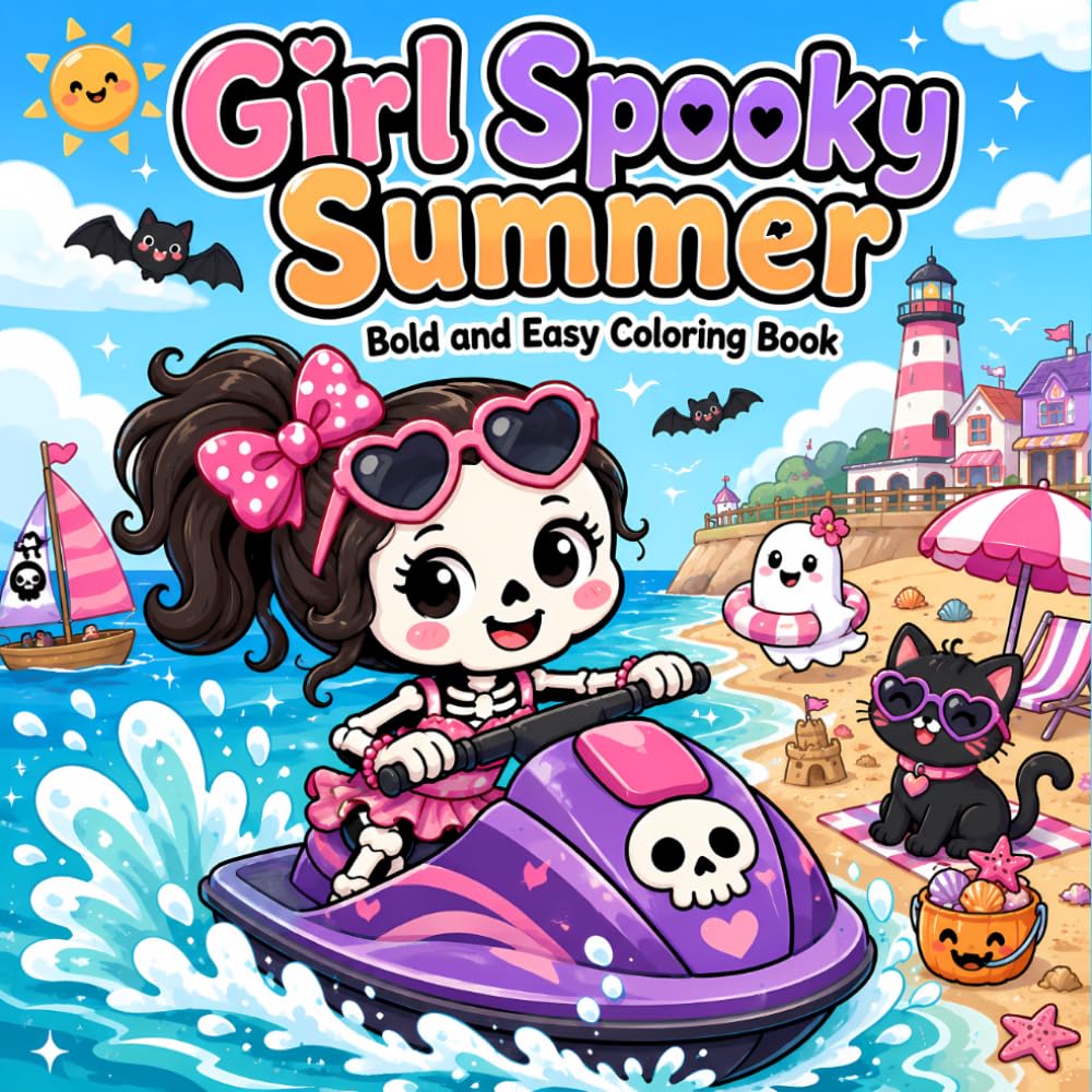 Spooky Summer: Coloring Book for Summerween Girls | Cozy Halloween, Spooky Summer | 8.5x8.5 inches, 102 Pages | Beach Witches