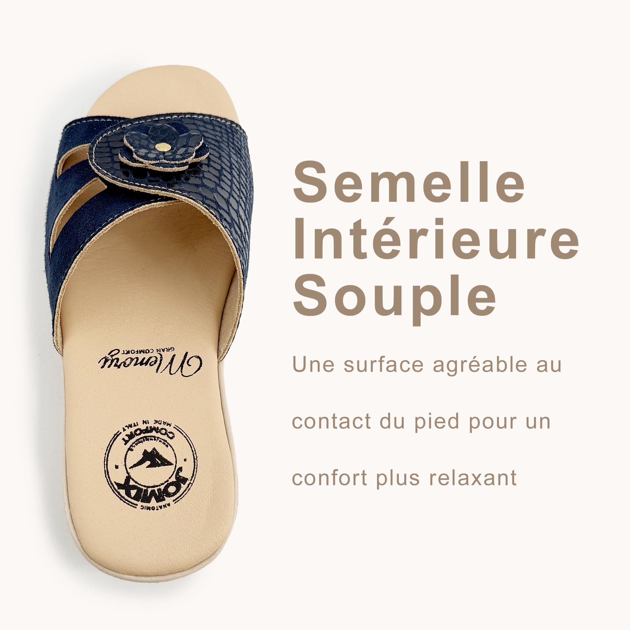 JOMIX Chaussons Femme Été avec Scratch Mules Compensées 4,8 cm Pantoufles Maison Confort Semelle Mémoire de Forme Antidérapantes Bout Ouvert Élégantes avec Fleur Made in Italy