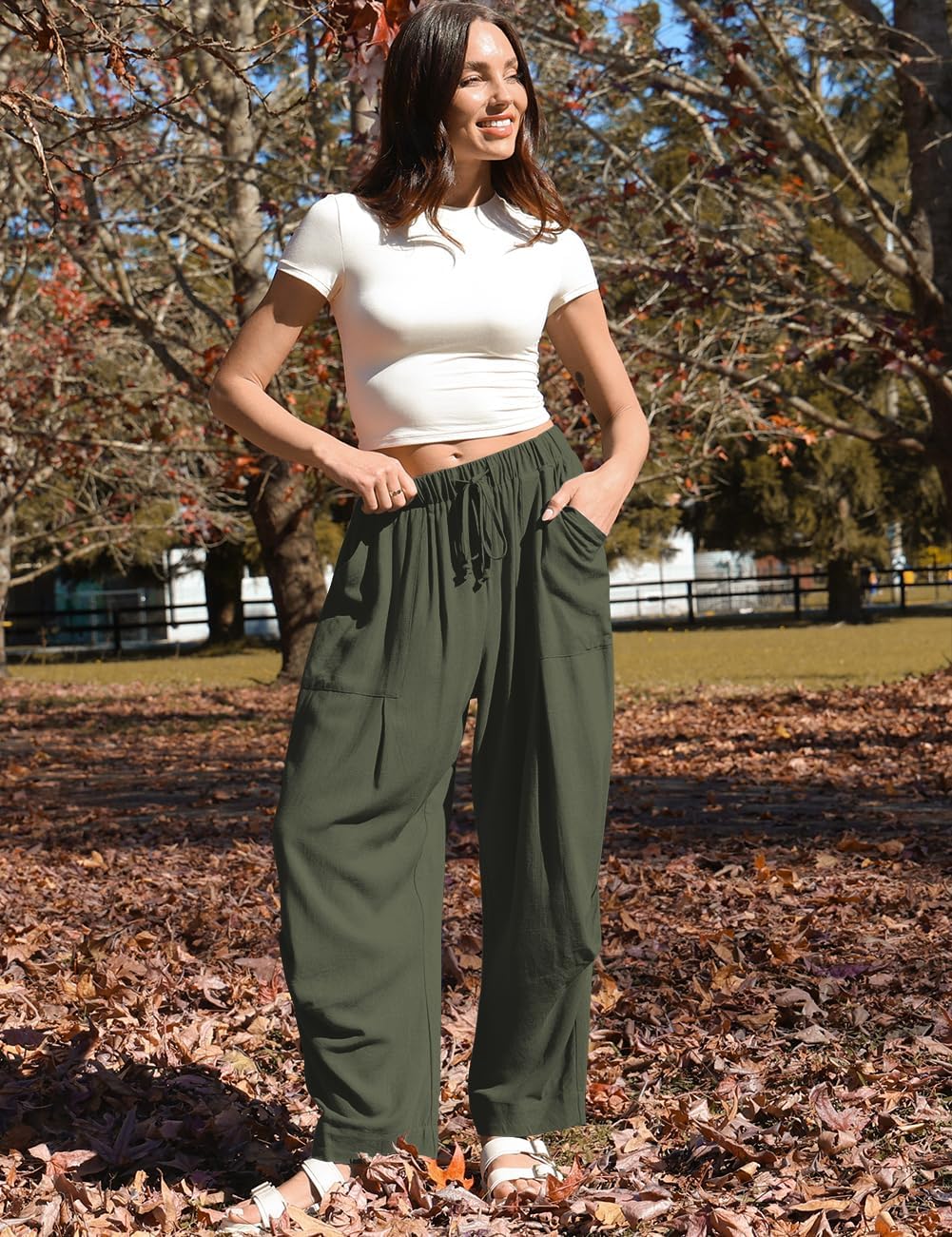 TARSE Women Linen Baggy Harem Pants Summer Drawstring Casual Lounge Pant 2026 Beach Travel Vacation Clothes with Pockets - Image 2