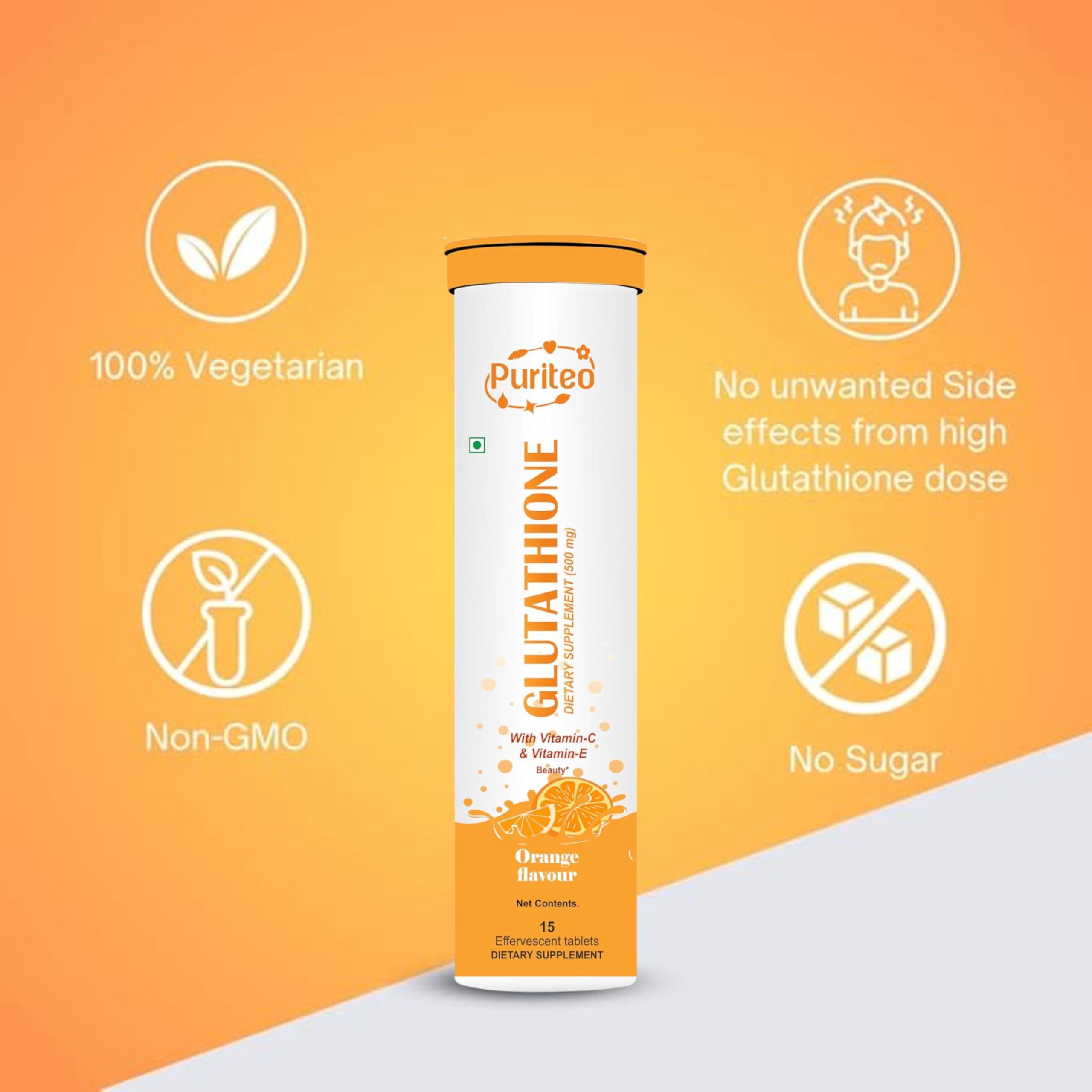 glutathione effervescent tablet effectiveness Glutathione 15 Effervescent Tablets with Vitamin C & E, for Clear Skin & Hydration, No Added Sugar, Orange Flavour