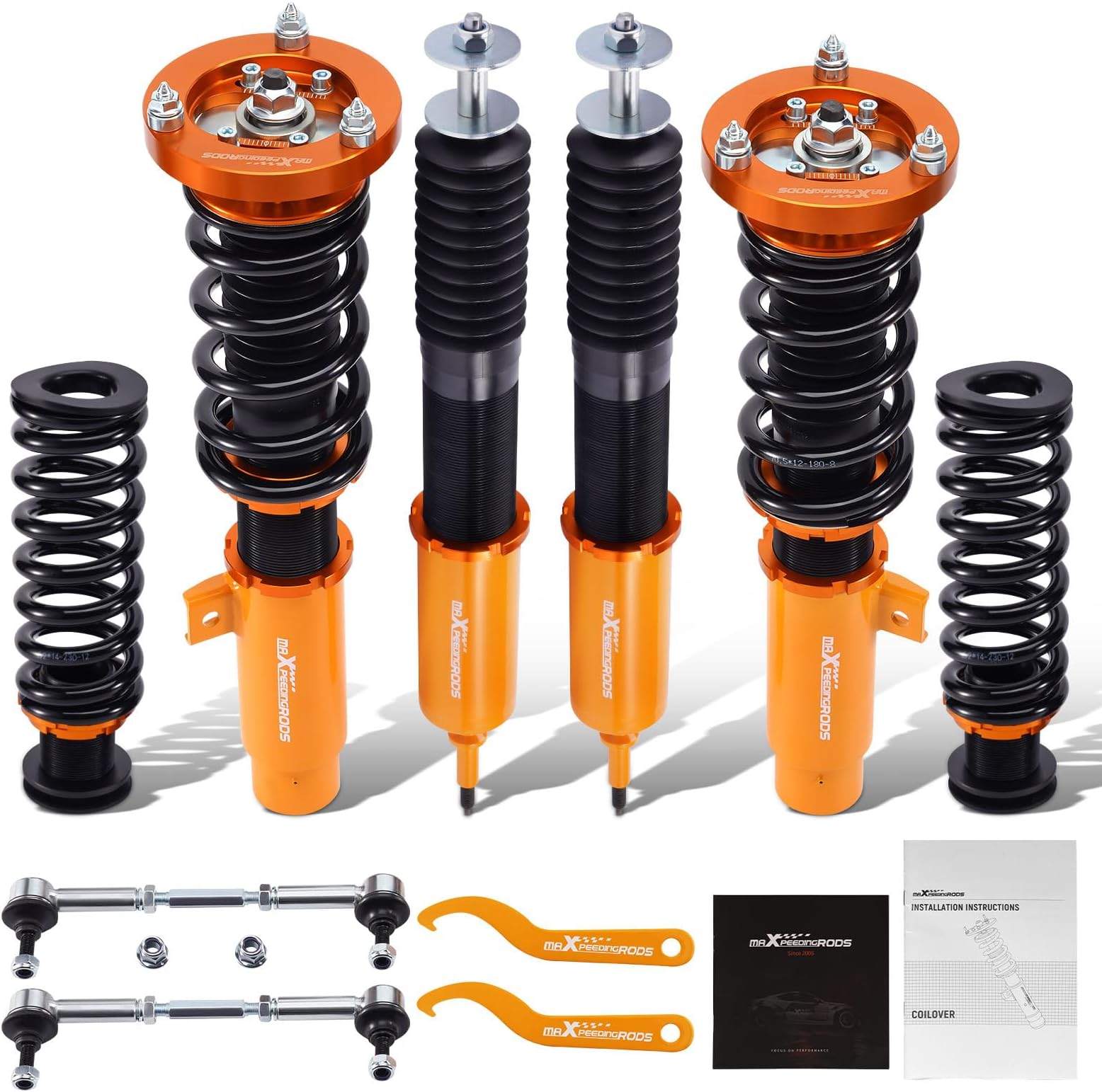 maXpeedingrods Coilovers for BMW 3 Series E90 RWD 2004-2011, for BMW E91 RWD 2004-2012, for E92 RWD 2005-2013, for E93 RWD 2006-2013, Height Adjustable Coilovers Suspension Lowering Kits Gold