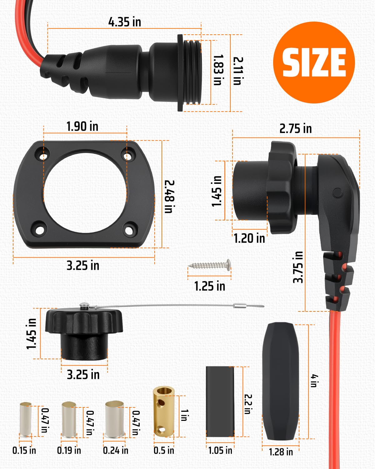 Enchufe y receptáculo para motor de arrastre para Minn Kota 1865120 MKR-28, impermeable, resistente, 8 AWG nominal a 60 A, apto para barcos marinos de agua dulce y salada