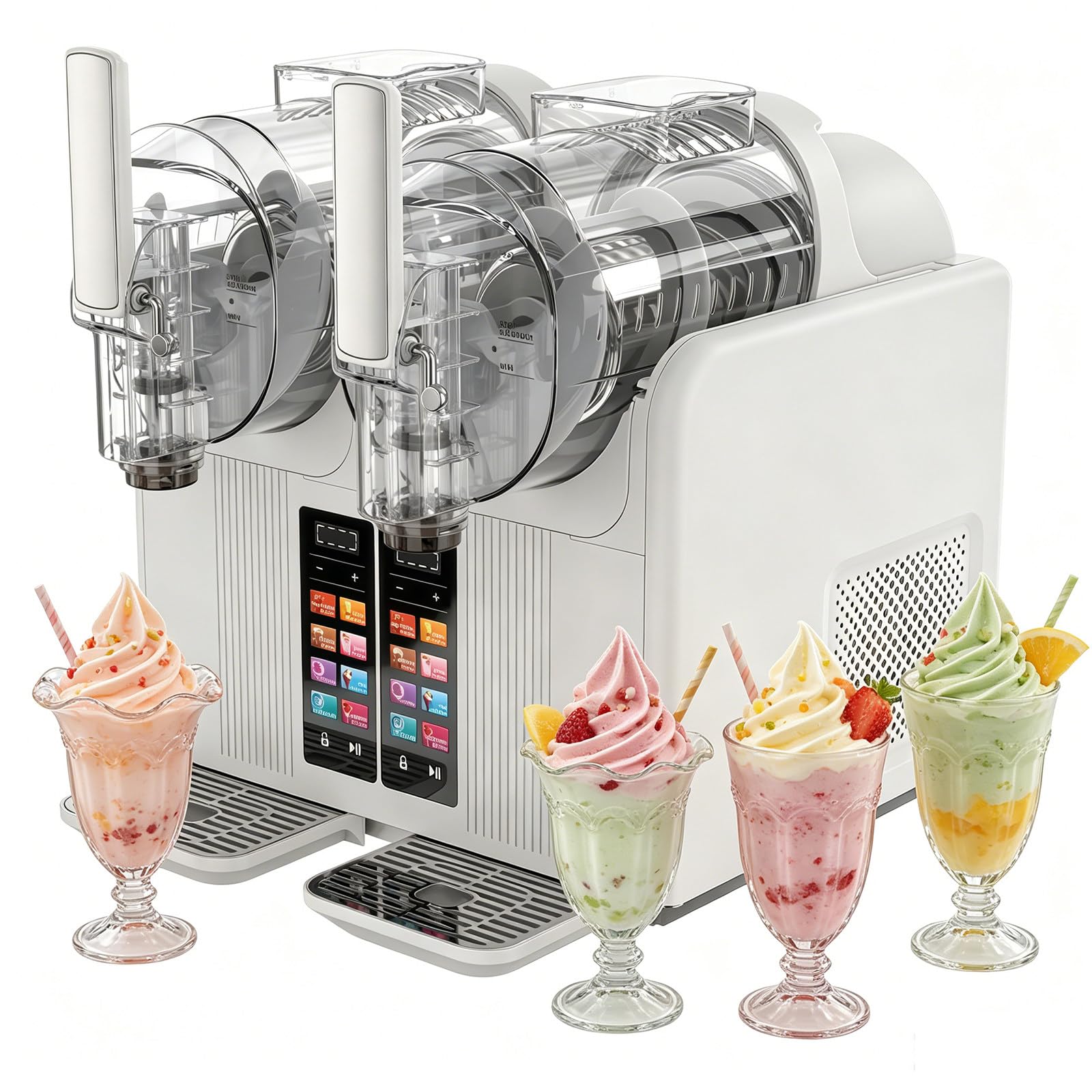 BANGBANGJI Dual Tank 2x2L Slushie Machine, Freeze Drink & Slushie Machine, with 7 Presets Programs, LED Display, Self Cleaning, for Slushy, Freeze Drink, MilkShake, Margaritas, Frappés White