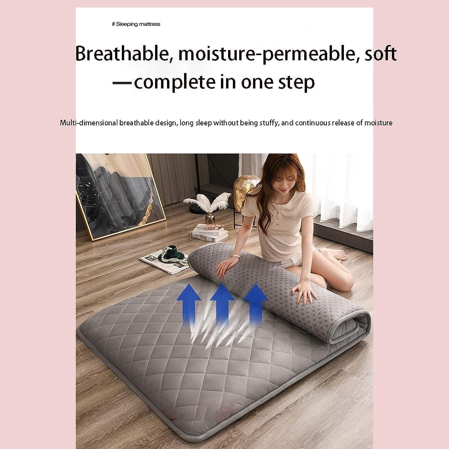 Matelas de Sol Pliable, Matelas futon Japonais de Camping avec Dos antidérapant, Tatami Tapis De Pliable for Un Sommeil Confortable(01,Single(90 * 200cm))