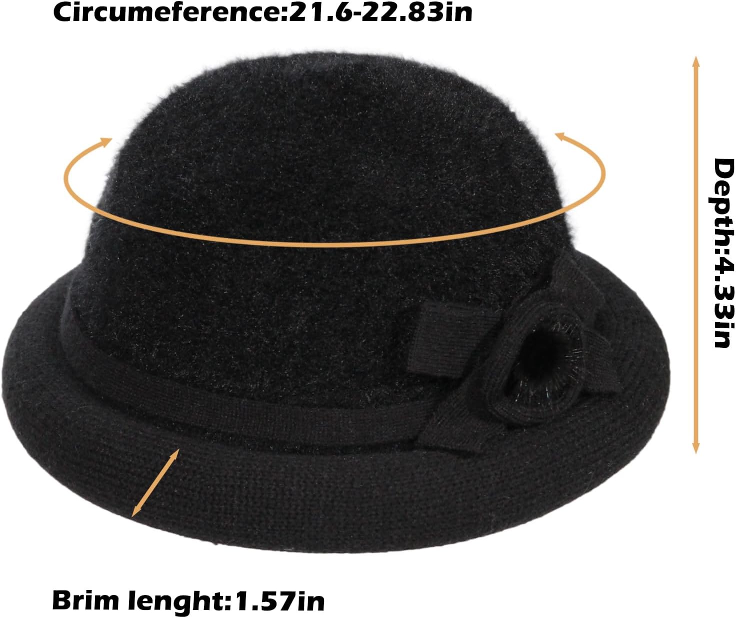 Women Winter Knit 1920s Vintage Bucket Bowler Hat Round Brim Warm Hat - Image 2