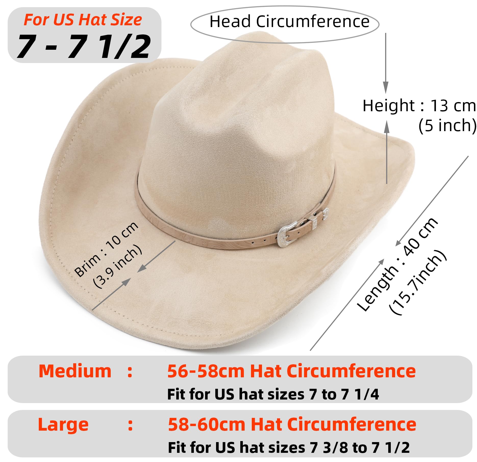 Melesh Big Cowboy Hat for Women Men Wide Brim Cowgirls Beach Cattleman Western Cowboys Hat (US, Alpha, Medium, Beige)