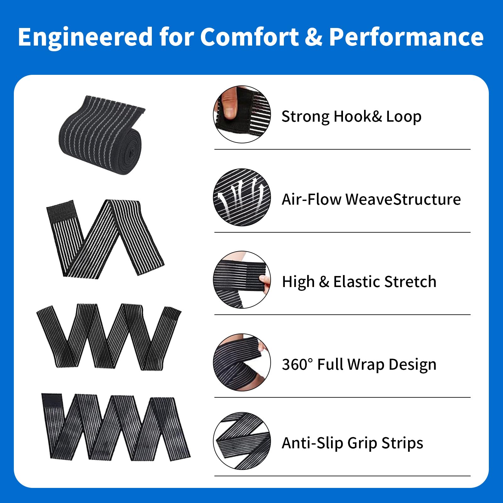 6 Fascia Ginocchio: 40/70/90cm Benda Elastica Regolabile Sportive, Fascia Elastica per Ginocchio, Polpaccio, Braccio, Fascia Elastica Ginocchio, Fascia per Ginocchio, Corsa, Fitnes