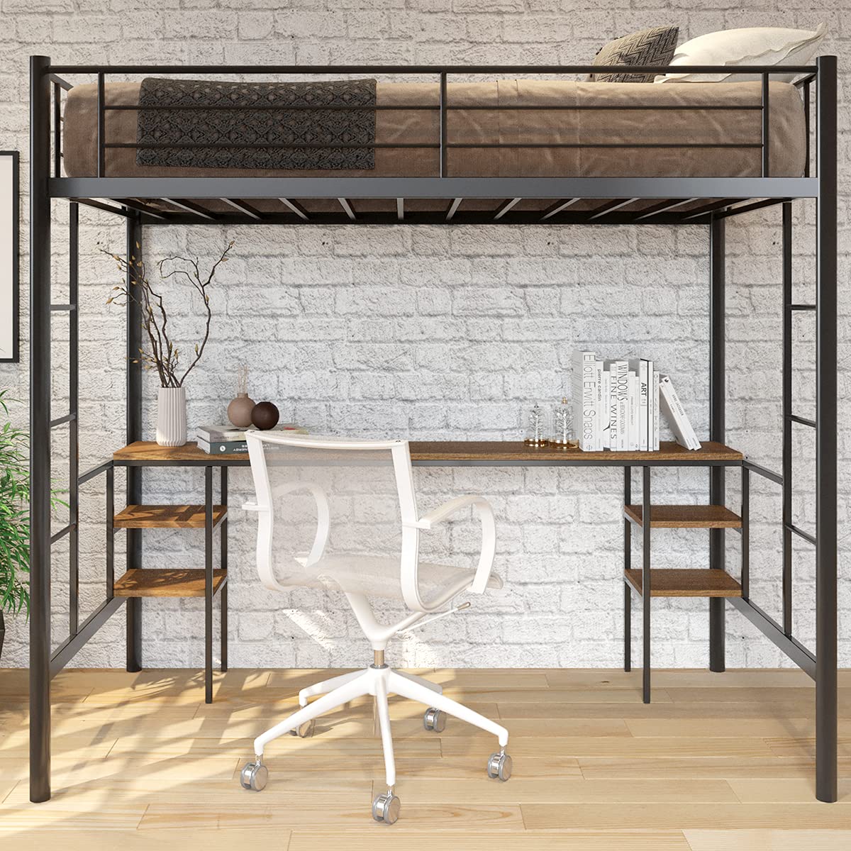 Buy Twin Loft bunk Bed,Metal Loft Bed Frame,Loft Bed with Desk and