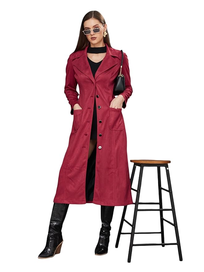 Women's V-Neck Full Sleeves Patched Pocket Button Down Longline Jacket