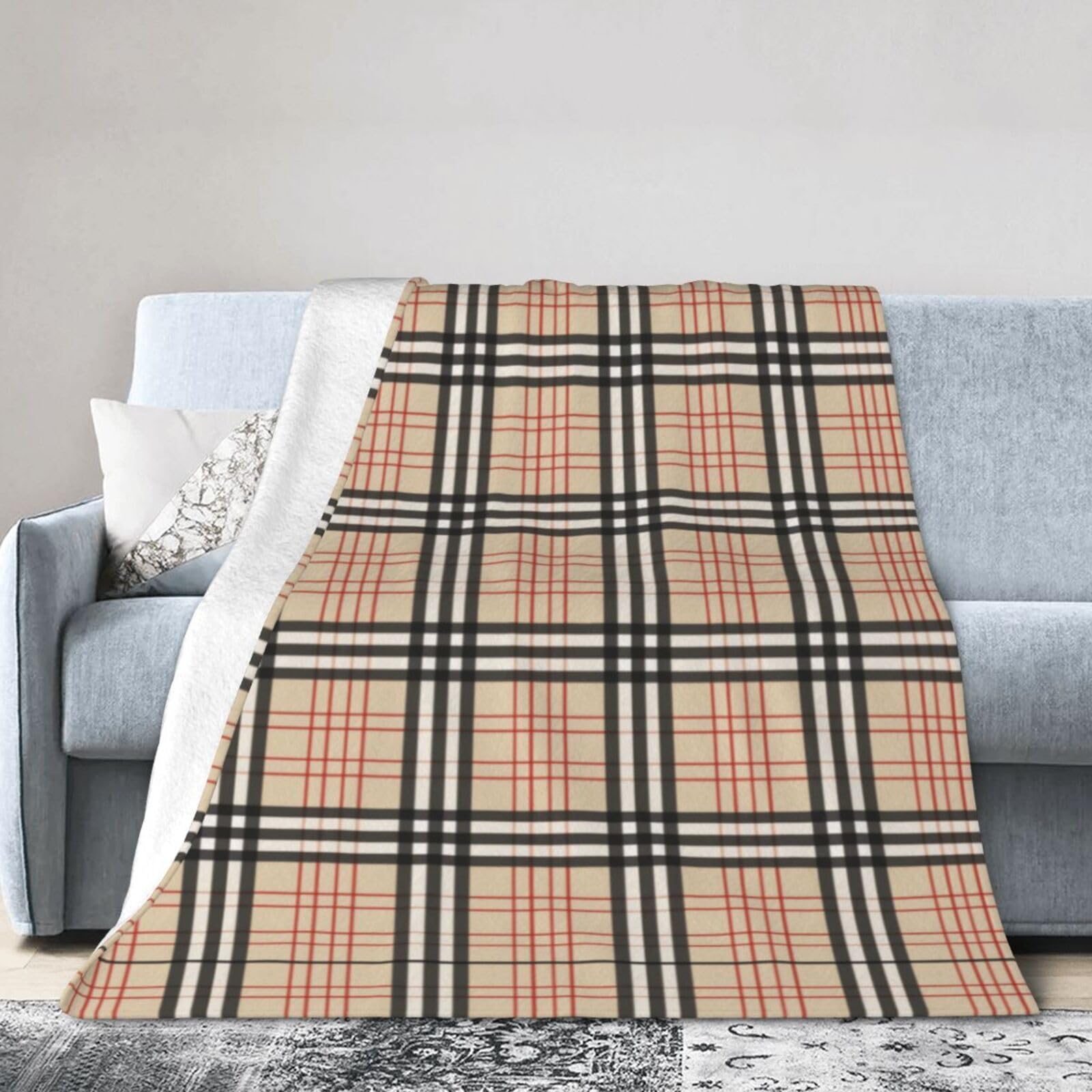 ERTDFXCV Beige Plaid Tartan Checkered Blanket 50"x40"