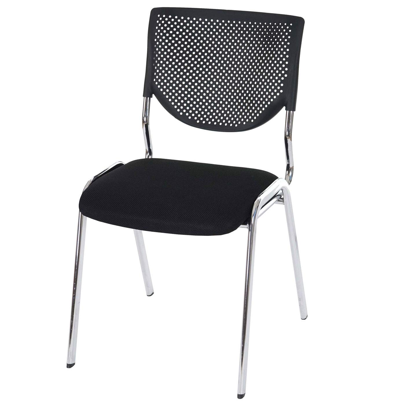 Mendler 2 x Chaise Visiteur T401 empilable Tissu siège Noir Pieds chromés