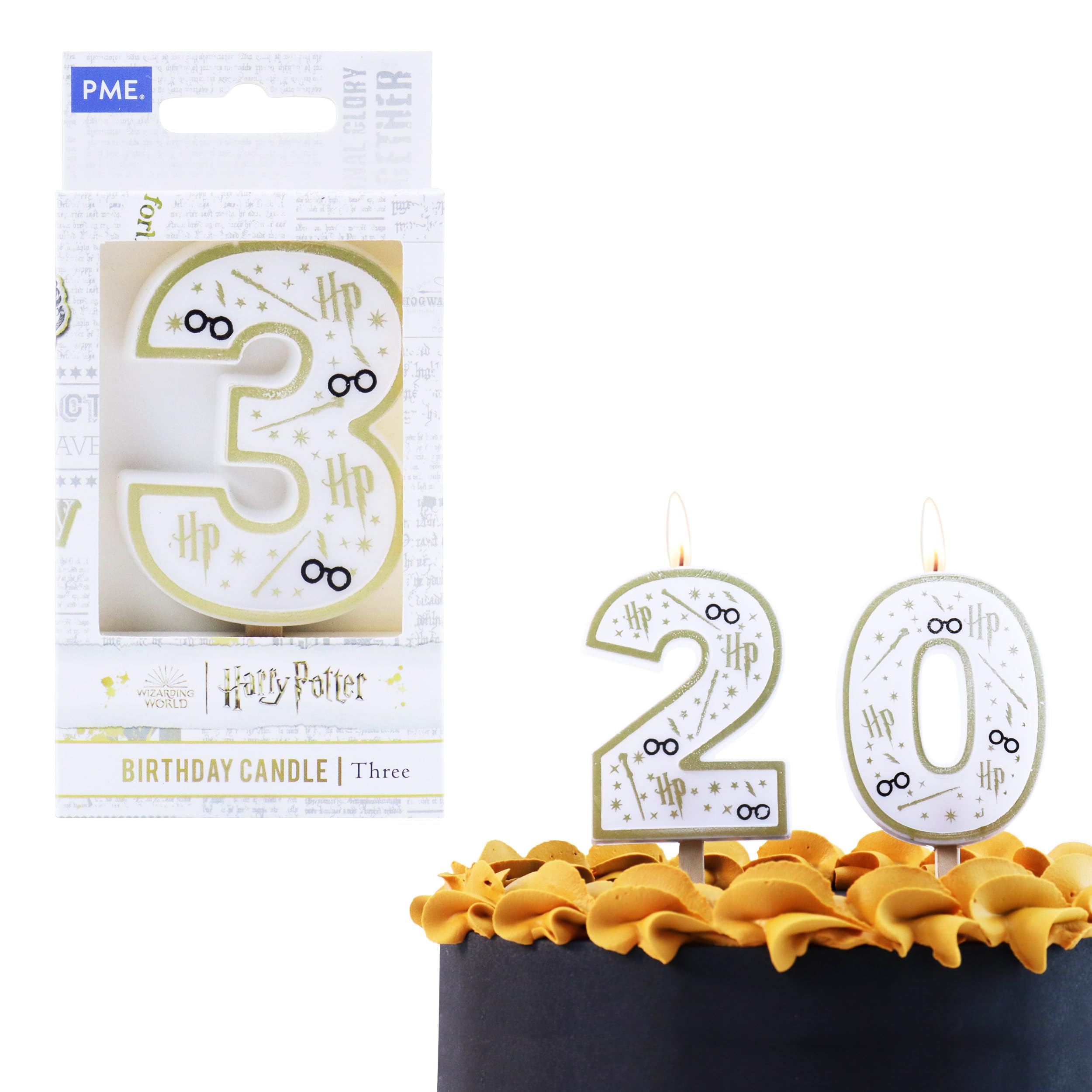 PME Harry Potter Birthday Candle, Number 3, Gold