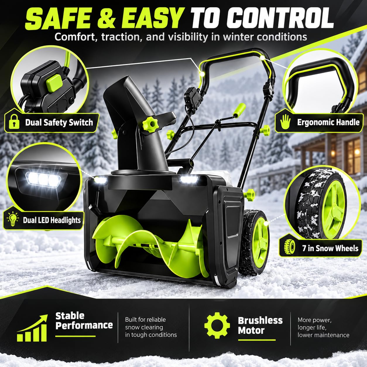 Spazzaneve a Batteria, Motore Brushless da 3500 W 4batteries