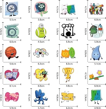110pcs BFDI Cute Battle for Dream Island Stickers Vinyl Waterproof Decals for Teens Girls Kids Adult for Water Bottle Laptop Luggage Snowboard Guitar Scrapbook Phone Animals Party(BFDI)