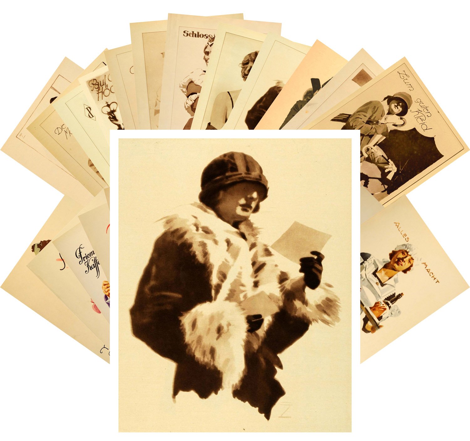 PIXILUV Vintage PostCards 24 pcs Vintage Woman Portraits Vintage Watercolor Ads Posters