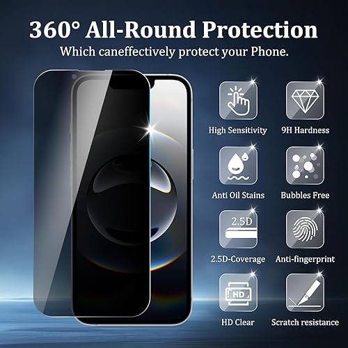 Miniatura 9 de Paquete de 4 protectores de pantalla de privacidad compatibles con iPhone 14 Pro Max con 2 protectores de lente de cámara, dureza 9H, película
