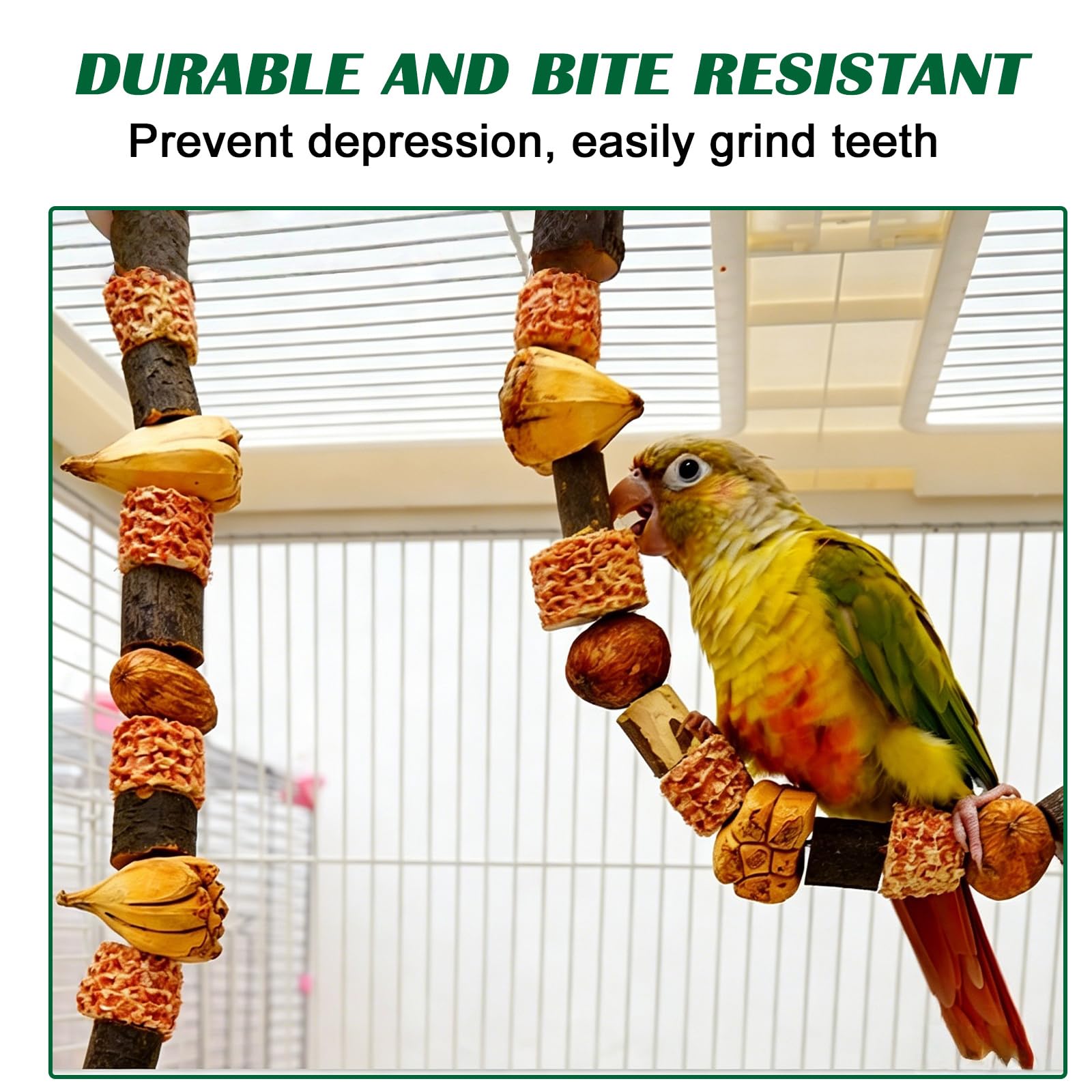 Giocattolo per pappagallo ondulato, 80 cm, accessorio per gabbia per uccelli, scala in multimateriali (pannocchia, legno di mango, ananas, legno di pesca, legno di mela), divertimento per pappagallo e