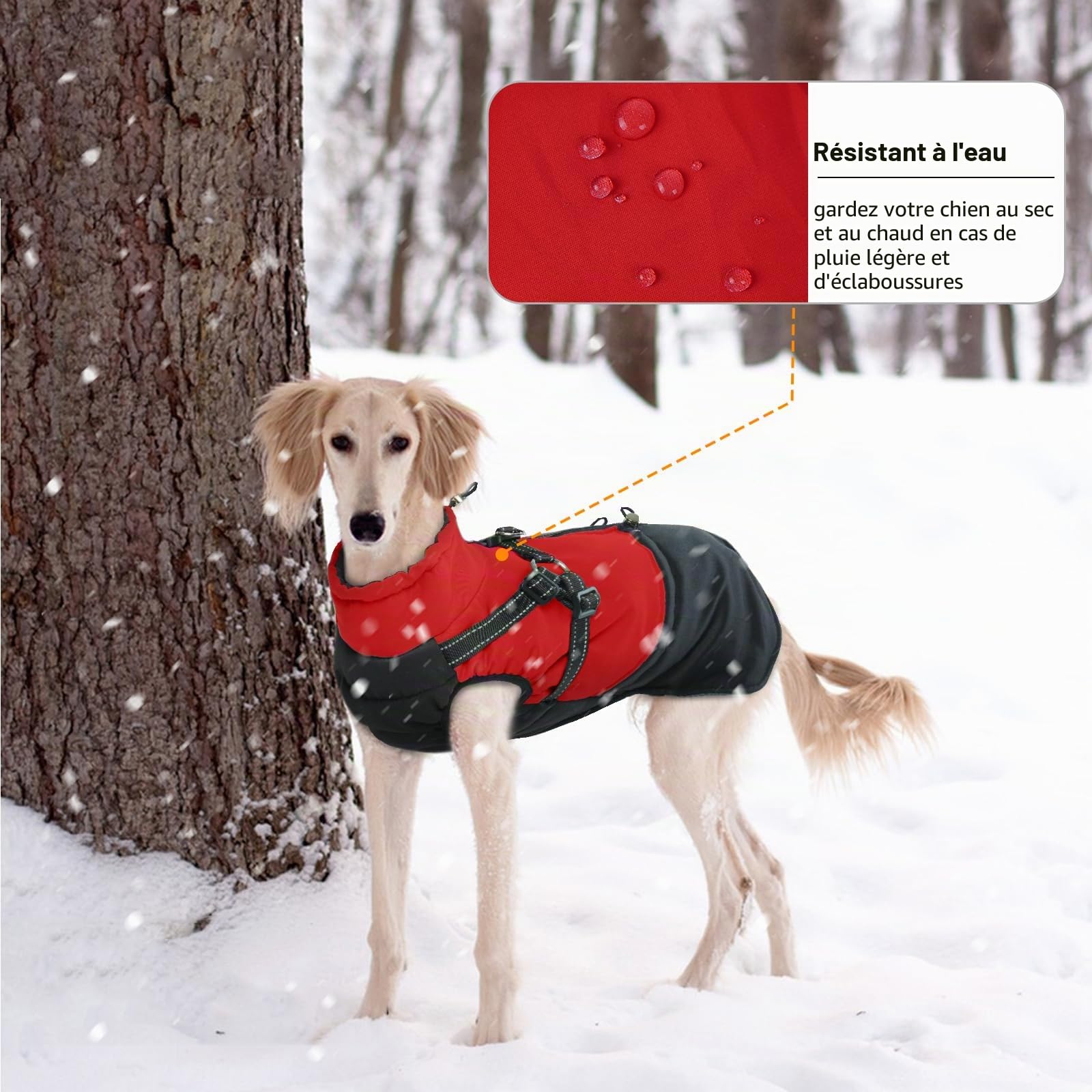 Manteau Chien - Manteaux d'hiver pour Chiens Manteau Résistant à l’Eau, Veste avec Harnais Gilet Chaud Doudoune Fermeture Eclair pour Moyen Bouledogue Francais, Rouge L