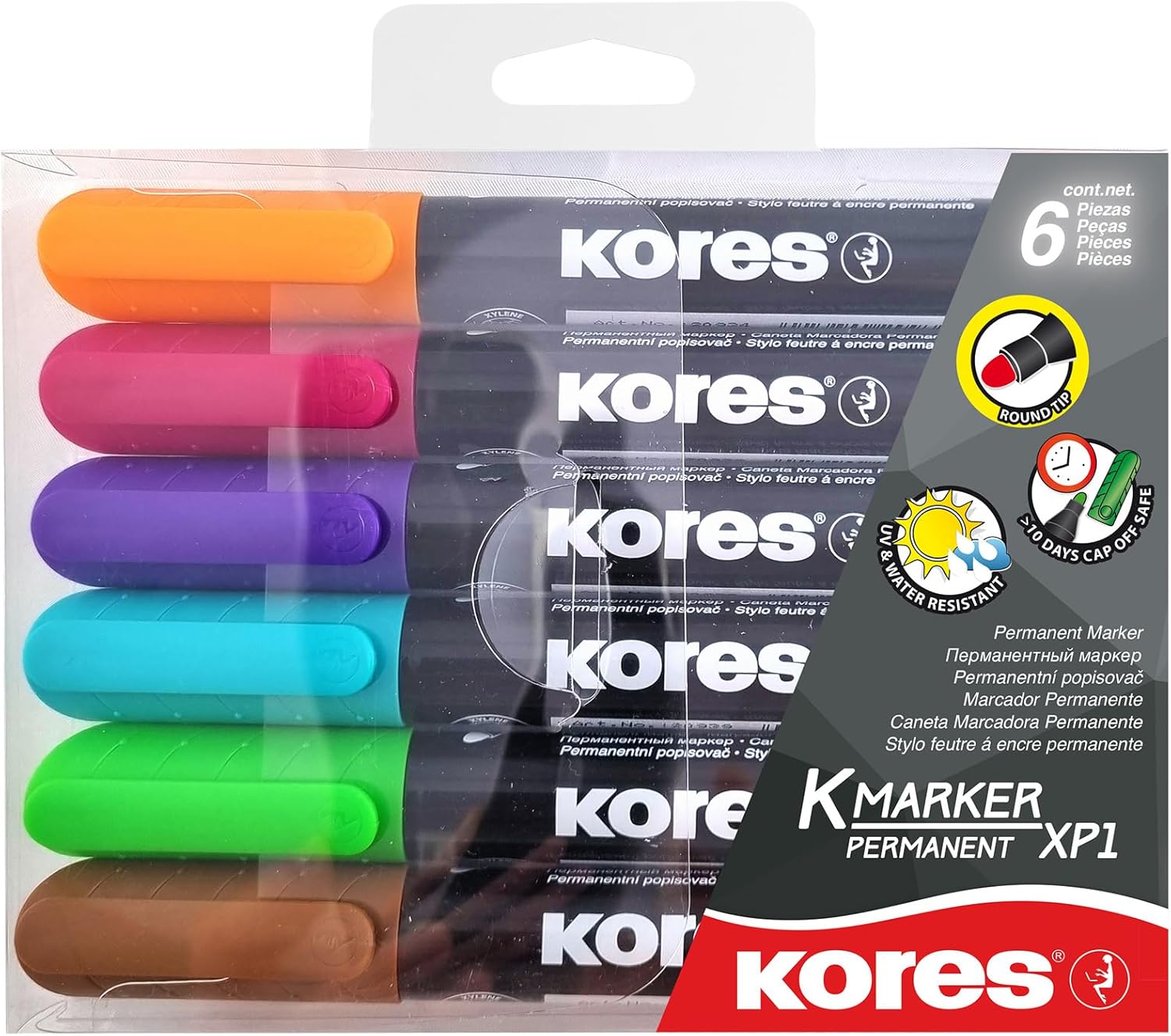 Kores M20900 Xp1 Permanent Marker 3mm Bullet Tip Set of 6 Colours