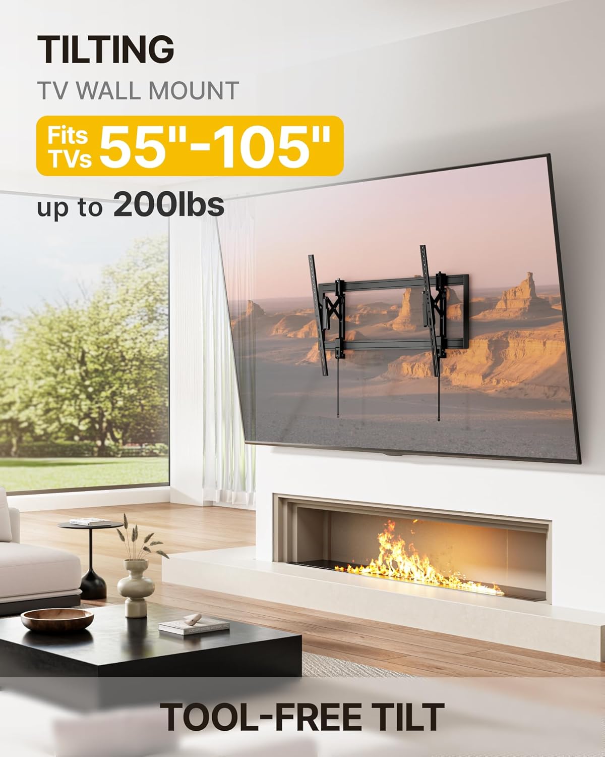 montek heavy duty tilting tv wall mount for 55–105" large tvs up to 200 lbs – low profile, universal fit, tilt & swivel adjustment, 6.8" extension, max vesa 1000x600mm, fits 16"/18"/24"/32" studs 55"-105" tv