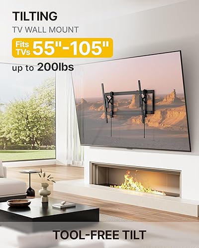 Miniatura 2 de monTEK Soporte de pared de TV inclinable resistente para televisores grandes de 55 a 105 pulgadas de hasta 200 libras, perfil bajo, ajuste