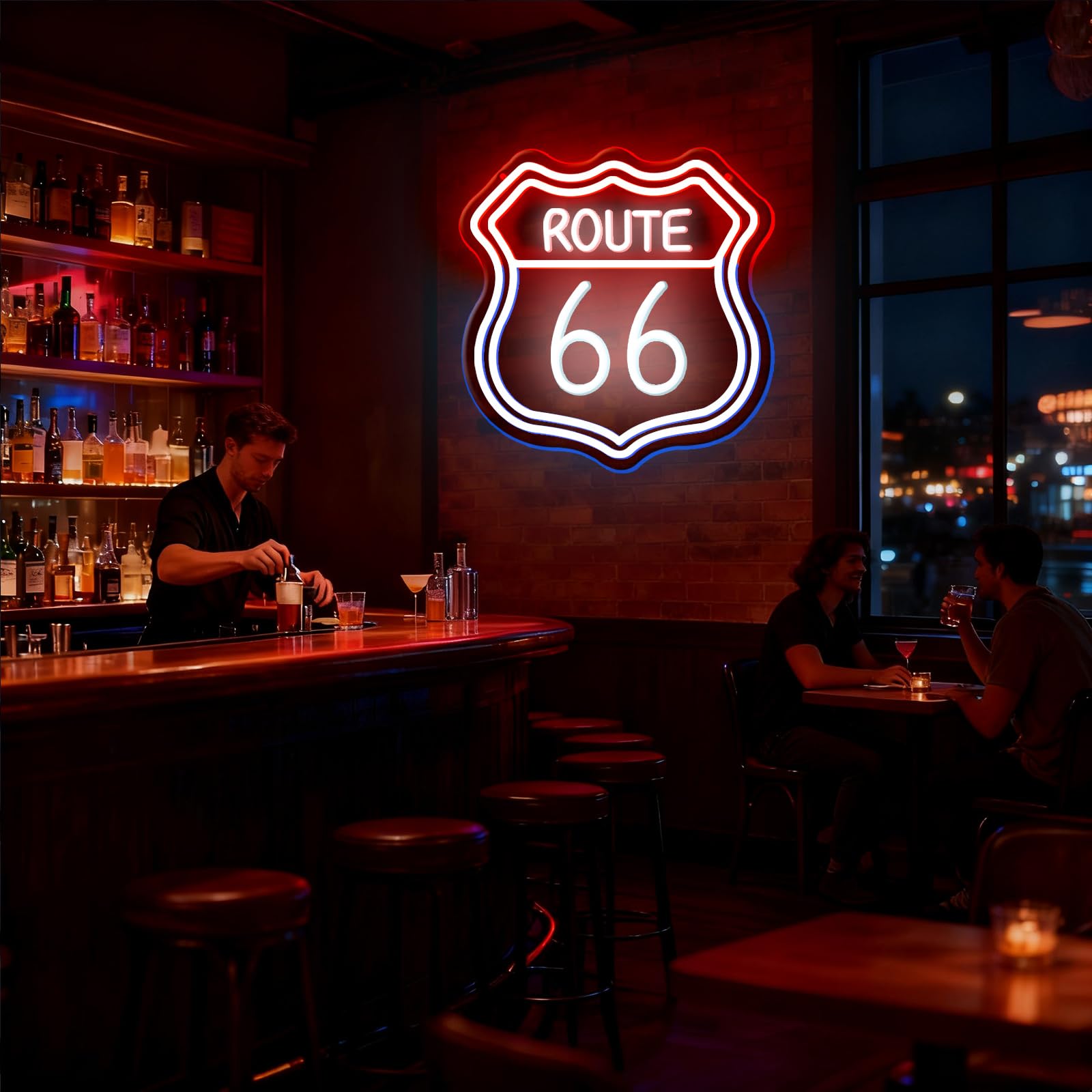 Znak neonowy Route 66 niebiesko-czerwono-biały, diody LED, neonowe światła do dekoracji ścian, USB, regulowana jasność, akrylowe światła neonowe, odpowiednie do dekoracji klubu, biura, barów, pokoju