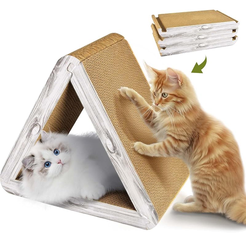 Arranhador triangular de papelão corrugado para gatos AccEncyc com 6 lados utilizáveis, 3 peças