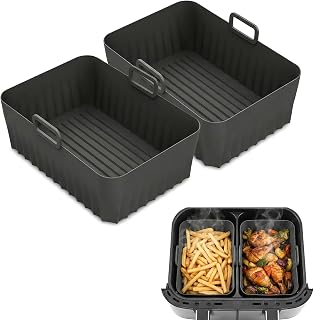 2 Pieces Silicone Mold Hot Air Fryer with Handle - Reusable Food Grade Silicone Air Freezer Inserts, Heat Resistant Non-Stick Airfryer Accessories for Most Hot Air Fryers