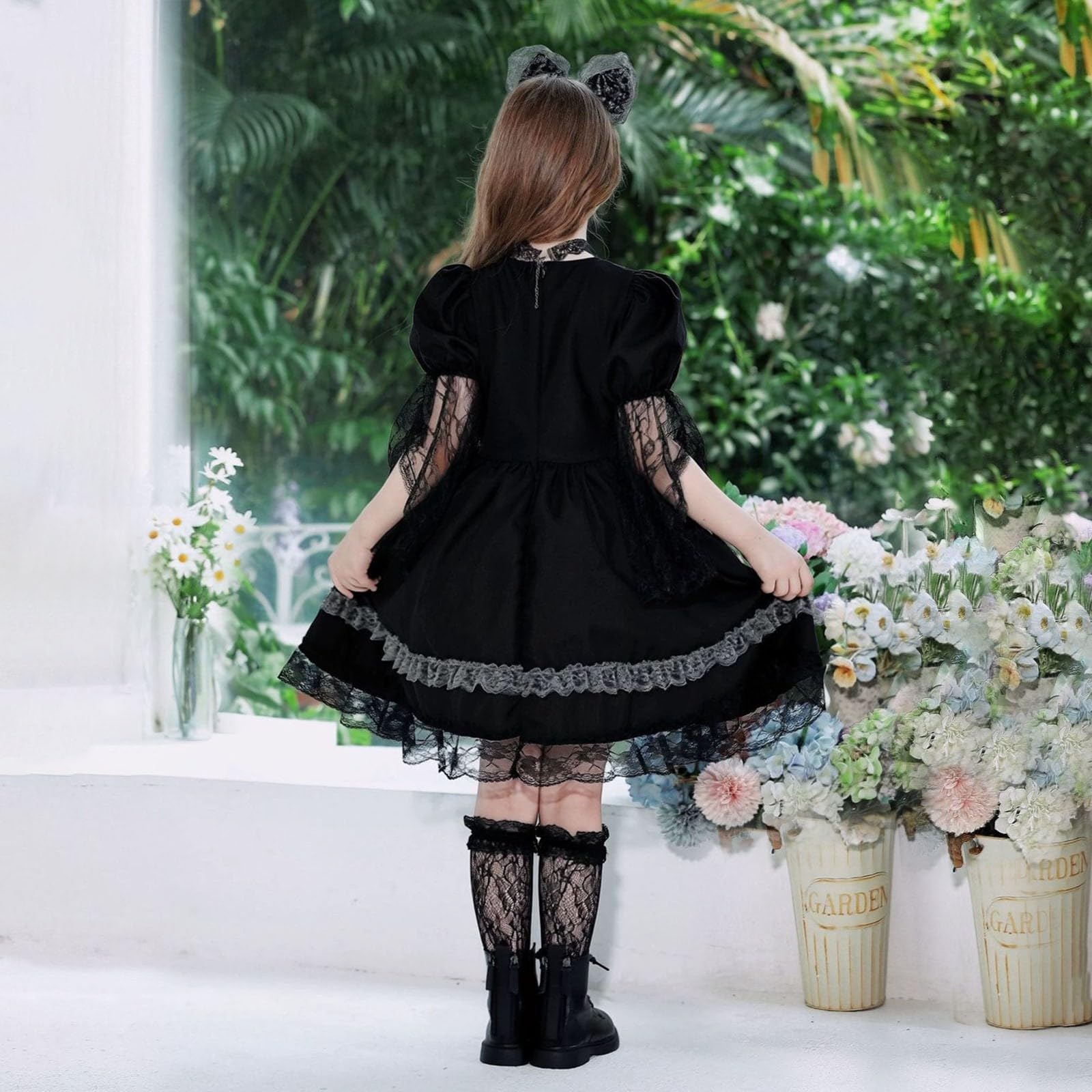 Genérico Disfraz De Bruja Infantil Para Halloween,Vestido De Bruja De Encaje Para NiñAs: Elegante Atuendo De Cosplay Para Fiestas De Halloween