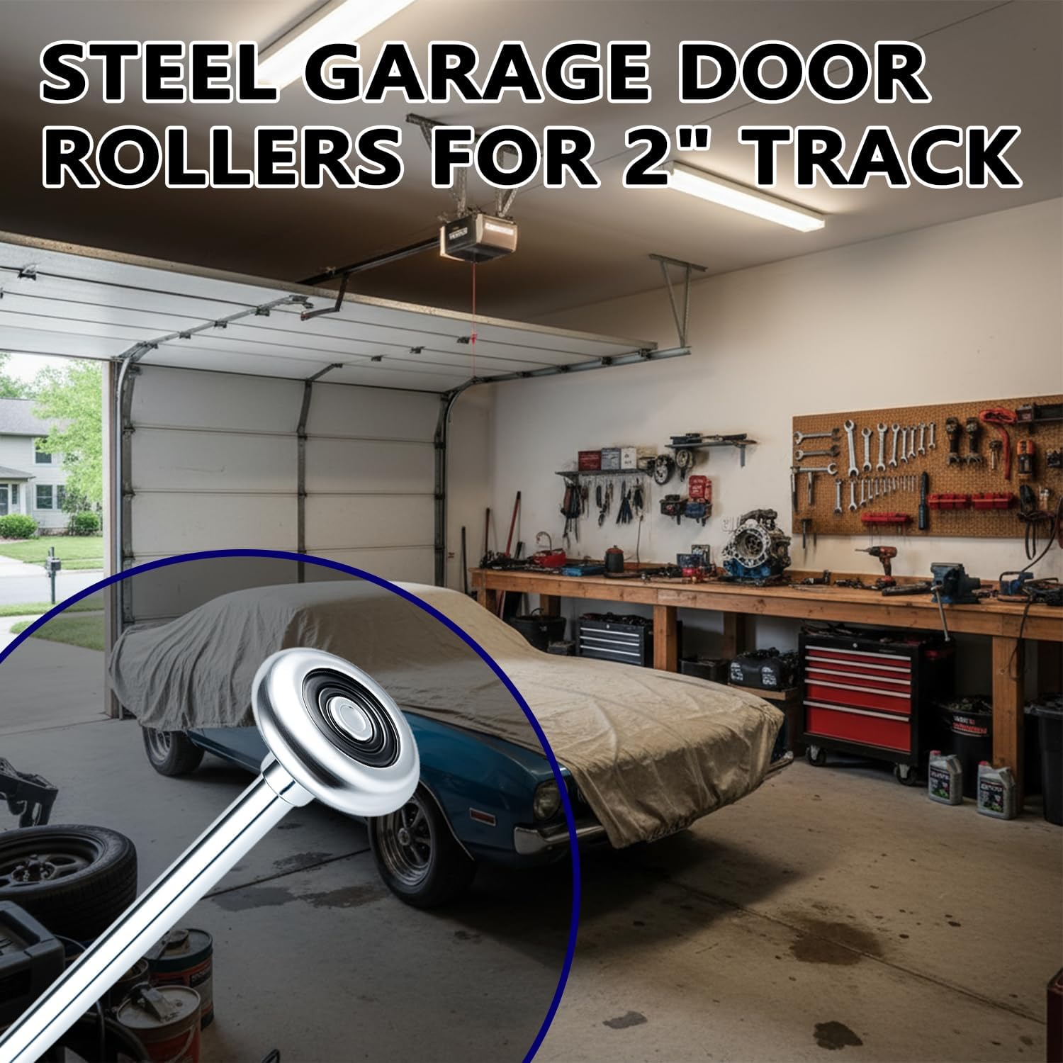 20-Pack 9" Long Stem Steel Garage Door Rollers Bulk - Commercial Grade Heavy Duty Replacement for 2" Track - Quiet 10-Ball Precision Bearings, Anti-Shake & High Load Capacity