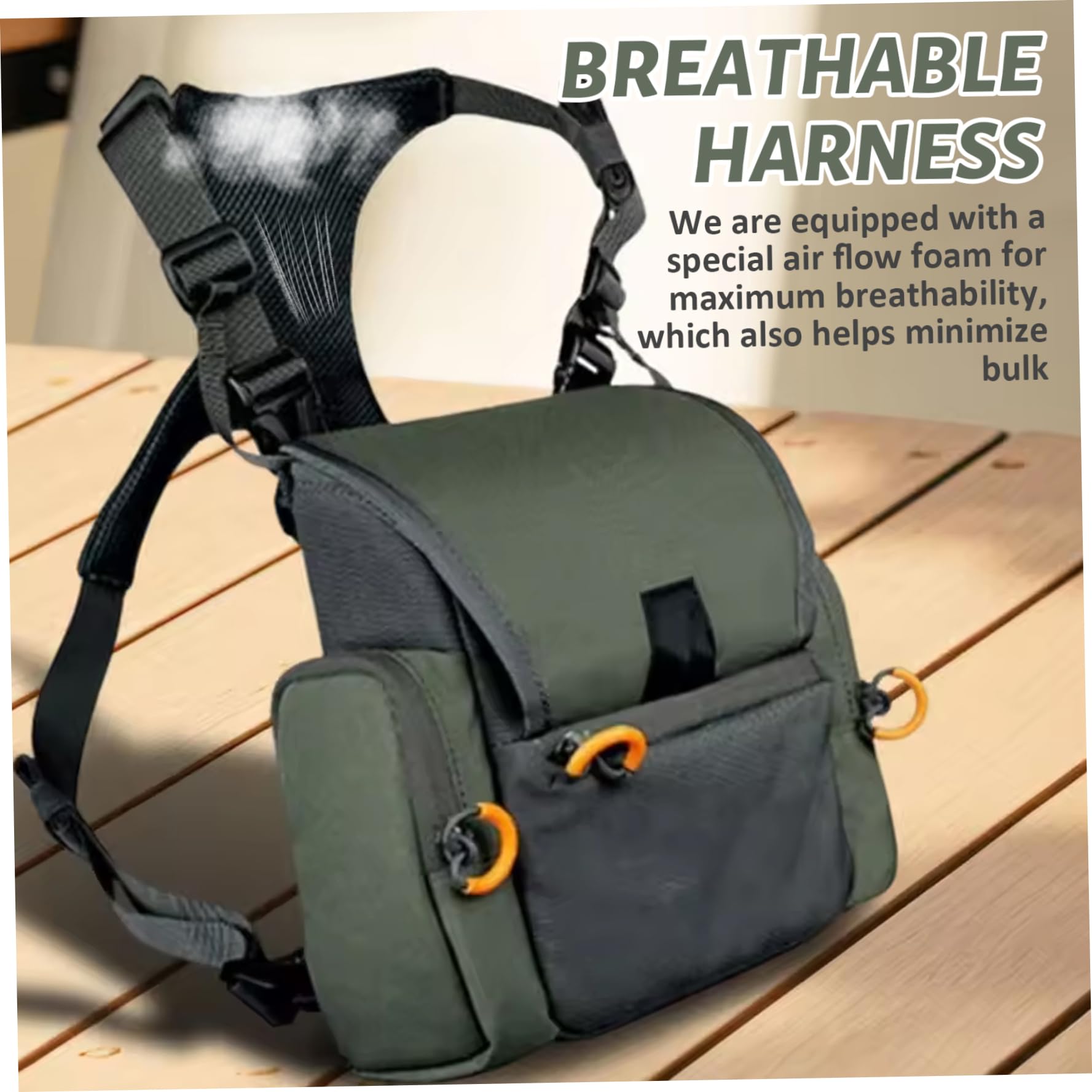 Brusttasche für die Jagd | Fernglas-Geschirr, atmungsaktiv, verstellbar, Jagd-Brusttasche mit Mehreren Taschen, wasserdicht, für Männer und Frauen, Armeegrün