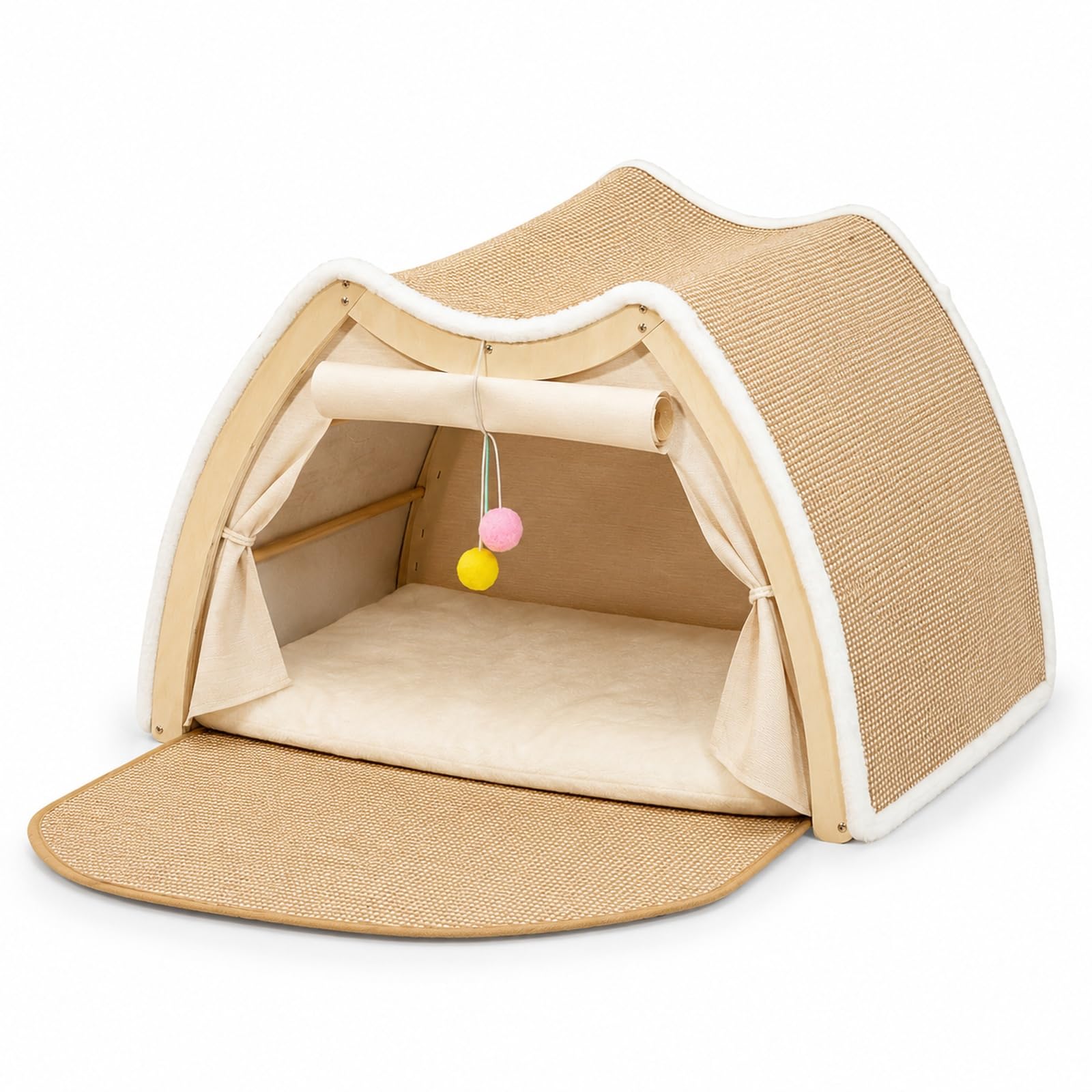Casa para Gatos con Rascador, Cueva Plegable de Felpardo 50x40x32 cm, Cama Grande con Cojín para Gato y Perro Pequeño