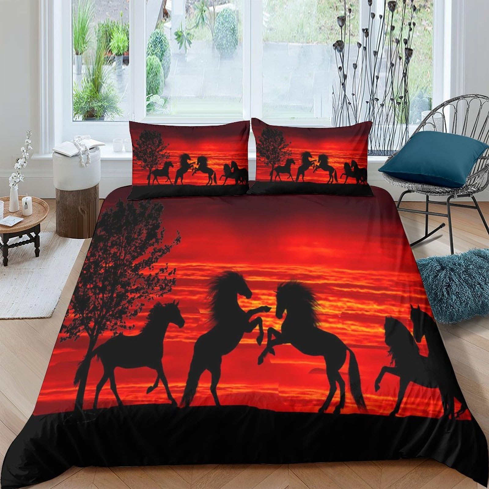 Ctjqhvkz Style-4 3D Printed Sunset Horse Fitted Sheet Microfiber Soft Anti-Slip Wild Stallion Bed Cover For Bedroom Guestroom Decor Single（135X200cm）