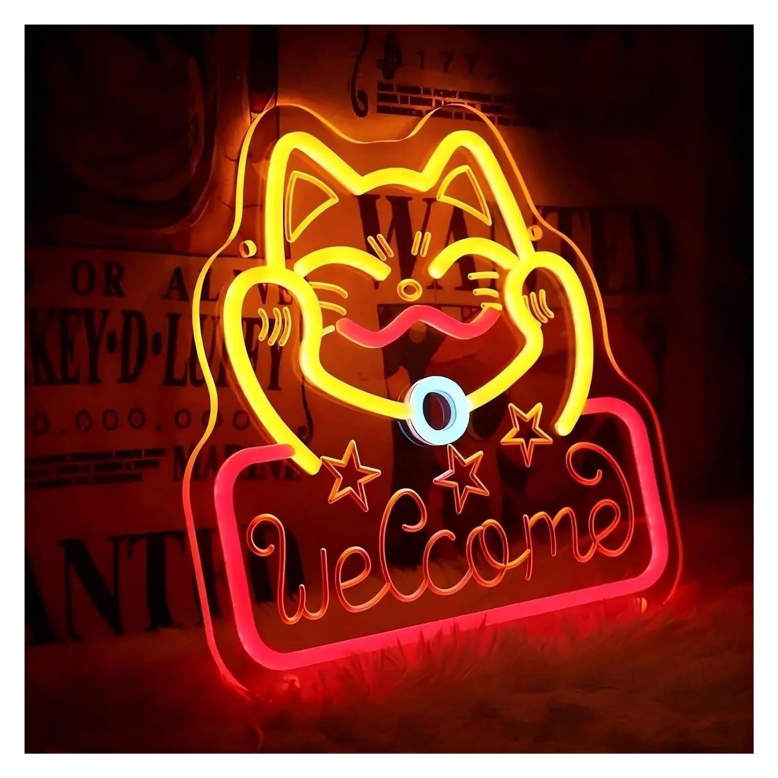 Decoración Lámparas Maneki Neko Bienvenido LED Letrero De Neón
