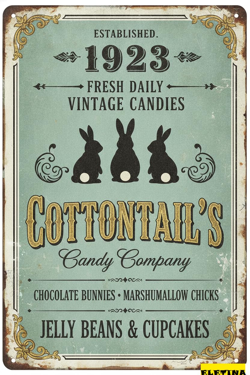 Cottontail Candy Company Easter Tin Sign, 8x12 Inch