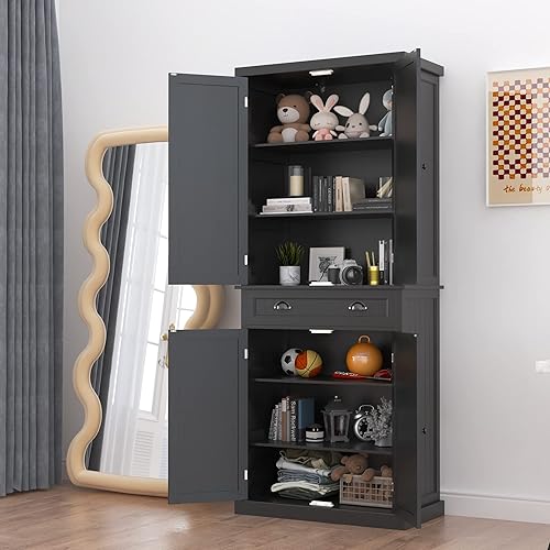 Miniatura 2 de Yusong Gabinete de despensa de cocina de 72 pulgadas de alto gabinete de almacenamiento de granja con 4 puertas cajón y estante ajustable armario de