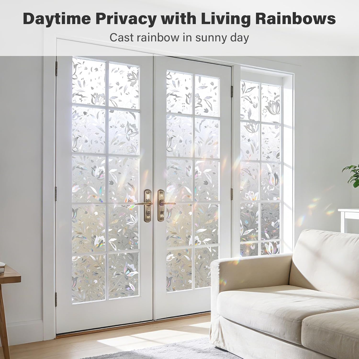 Donox Window Privacy Film, Frosted Stained Glass Pattern Decorative Window Films, Static Cling Sun Blocking & Glare Blocker Stickers for Home Heat Control Non-Adhesive, Tulip 29.5 Inch x 13.1 Feet